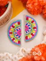 Vrittardha- The Florid Semicircle- Stones, Sequins and Resham Embroidered Stud Earrings