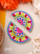 Vrittardha- The Florid Semicircle- Stones, Sequins and Resham Embroidered Stud Earrings