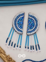 Maskarin - The Blue Moon - Stones, Beads And Cutdana Hand Embroidered Earrings