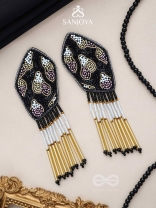 Dhyama - The Black Beauty - Cutdana And Beads Hand Embroidered Earrings