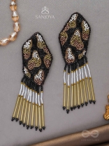 Dhyama - The Black Beauty - Cutdana And Beads Hand Embroidered Earrings