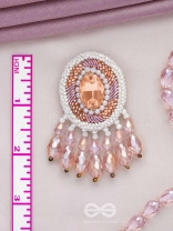 Praatika - The Pink Rose - Stone, Cutdana And Glass Drops Hand Embroidered Earrings