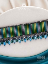 Vapraa- The Flower Bed- Glass Beads & Glass Drops Embroidered Choker Necklace