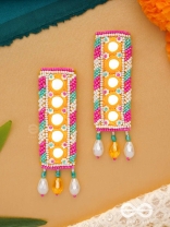 Bimbita- The Mirror Image- Glass Beads & Mirror Lace Embroidered Earrings