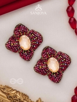 Raagana- The Crimson Bloom- Stones Embroidered Stud Earrings