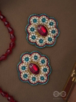 Stibhi - Treasures Of Ruby - Dabka, Stone And Beads Hand Embroidered Earrings