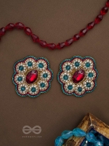 Stibhi - Treasures Of Ruby - Dabka, Stone And Beads Hand Embroidered Earrings