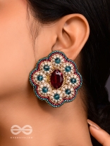 Stibhi - Treasures Of Ruby - Dabka, Stone And Beads Hand Embroidered Earrings