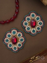 Stibhi - Treasures Of Ruby - Dabka, Stone And Beads Hand Embroidered Earrings