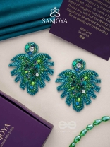 Parnin - The Verdant Leaf - Stones, Sequins And Cutdana Hand Embroidered Earrings