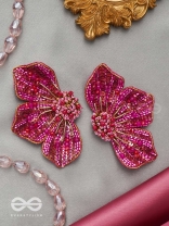 Prasthika- The Crimson Hibiscus- Sequins And Beads Embroidered Stud Earrings