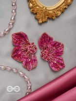 Prasthika- The Crimson Hibiscus- Sequins And Beads Embroidered Stud Earrings