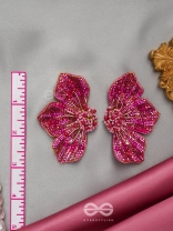 Prasthika- The Crimson Hibiscus- Sequins And Beads Embroidered Stud Earrings