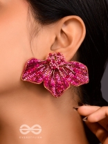 Prasthika- The Crimson Hibiscus- Sequins And Beads Embroidered Stud Earrings