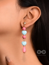 Tug at Heartstrings- Golden Embellished Earrings