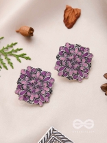 The Floral Fantasy - Oxidised Statement Stud Earrings (Violet & Orchid Purple)