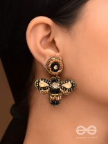 Saaragha - Pair Of Honeybees - Stones, Cutdana And Beads Hand Embroidered Earrings