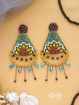 AAKARA - THE GEOMETRIC BLOSSOM- RESHAM, BEADS AND GLASS DROP EMBROIDERED EARRINGS