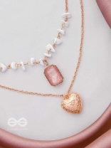 A Pink Heartscape- Boho Multilayered Neckpiece With Anti-Tarnish Coating 