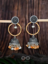 THE SUNFLOWER DELIGHT - OXIDISED EMBELLISHED JHUMKA EARRINGS