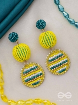 Viroka - Out & Loud - Beads Hand Embroidered Earrings (Yellow & Teal)