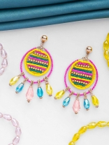 Satovira - Defiant Dynamo - Beads And Glass Drops Hand Embroidered Earrings