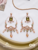 Navodha - The Wedded Dazzle - Statement Golden And Green Embellished Earrings