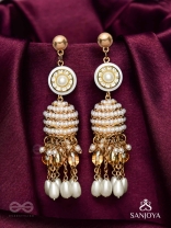 Aindava - The Moonlit Orbits - Stones, Beads And Pearl Drops Hand Embroidered Earrings