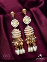 Aindava - The Moonlit Orbits - Stones, Beads And Pearl Drops Hand Embroidered Earrings