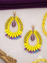 Atidah - Blazing Fierce - Beads And Cutdana Hand Embroidered Earrings (Yellow & Purple)