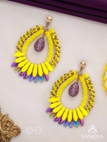 Atidah - Blazing Fierce - Beads And Cutdana Hand Embroidered Earrings (Yellow & Purple)