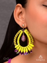 Atidah - Blazing Fierce - Beads And Cutdana Hand Embroidered Earrings (Yellow & Purple)