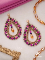 Vilobhanam - The Bittersweet Temptation - Golden Embellished Hand Embroidered Statement Earrings (Pink & Purple)