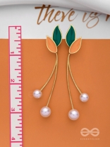 ALWAYS AN ANGEL - PEARL & ENAMELLED EAR JACKETS (GOLD AND GREEN)