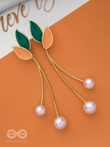 ALWAYS AN ANGEL - PEARL & ENAMELLED EAR JACKETS (GOLD AND GREEN)