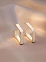 ONCE UPON A SQUARE - GOLDEN ENAMELLED EARRINGS (WHITE)