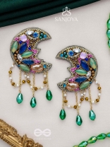 KIRANMAYI - THE MOON RAYS - CUT DANA, GLASS DROP AND STONE EMBROIDERED EARRINGS (MULTICOLOR)