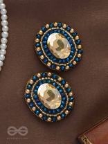 VAIDURYA - THE OCEANIC GEM - STONE AND BEADS EMBROIDERED EARRINGS