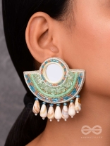 Sagarini - The Aquatic Gleam - Mirror, Sequins, Shell Drop And Beads Hand Embroidered Earrings (Blue)