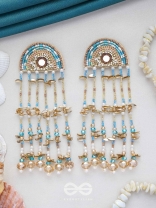 Ambudhara - The Rainstream - Sequins, Beads And Mirror Hand Embroidered Earrings (Blue & Gold)