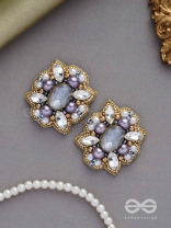 CHANDRAVALLI - THE SMOKY MOON - STONE, PEARLS AND BEADS EMBROIDERED EARRINGS (GRAY)