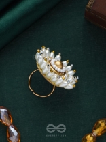 MOTISHOBHINI - THE PEARL RADIANCE - PEARLS AND BEADS EMBROIDERED RING (WHITE & GOLDEN)