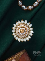 MOTISHOBHINI - THE PEARL RADIANCE - PEARLS AND BEADS EMBROIDERED RING (WHITE & GOLDEN)