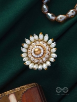 MOTISHOBHINI - THE PEARL RADIANCE - PEARLS AND BEADS EMBROIDERED RING (WHITE & GOLDEN)