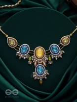 Suvibhushita - Adorned With Splendor - Stones, Glass Drops And Beads Hand Embroidered Neckpiece