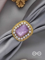 Prakdhipta - Studded With Stone - Stone And Pearls Hand Embroidered Stud Ring (Purple)