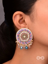 UDYATA- ROUNDABOUT RADIANCE - BEADS, PEARLS AND GLASS DROPS EMBROIDERED EARRINGS (MULTICOLOR)