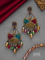 AMOHA - THE MESMERISING TWILIGHT - GLASS DROPS, STONE, CUTDANA AND BEADS EMBROIDERED EARRINGS (MULTICOLOR)