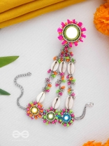 Sudarpana - Colorful Reflection - Resham, Shells And Beads Hand Embroidered Haathphool