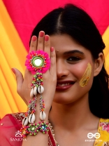 Sudarpana - Colorful Reflection - Resham, Shells And Beads Hand Embroidered Haathphool